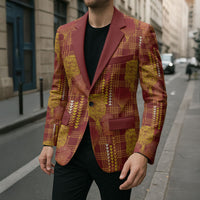 Aloha Hawaii Vintage Kahili Pa'a Lima Blazer Palaka Print Hilo Royal Red-Yellow
