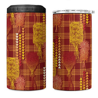 Aloha Hawaii Vintage Kahili Pa'a Lima 4 in 1 Can Cooler Tumbler Palaka Print Hilo Royal Red-Yellow