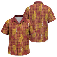 Aloha Hawaii Vintage Kahili Pa'a Lima Family Matching Off The Shoulder Long Sleeve Dress and Hawaiian Shirt Palaka Print Hilo Royal Red-Yellow LT7 Son's Shirt Red - Polynesian Pride