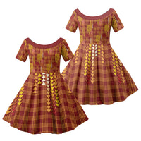 Aloha Hawaii Vintage Kahili Pa'a Lima Family Matching Off Shoulder Maxi Dress and Hawaiian Shirt Palaka Print Hilo Royal Red-Yellow LT7 Daughter's Dress Red - Polynesian Pride