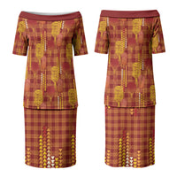 Aloha Hawaii Vintage Kahili Pa'a Lima Family Matching Puletasi and Hawaiian Shirt Palaka Print Hilo Royal Red-Yellow LT7 Mom's Dress Red - Polynesian Pride