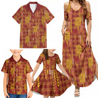 Aloha Hawaii Vintage Kahili Pa'a Lima Family Matching Summer Maxi Dress and Hawaiian Shirt Palaka Print Hilo Royal Red-Yellow LT7 - Polynesian Pride