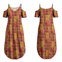 Aloha Hawaii Vintage Kahili Pa'a Lima Family Matching Summer Maxi Dress and Hawaiian Shirt Palaka Print Hilo Royal Red-Yellow LT7 Mom's Dress Red - Polynesian Pride