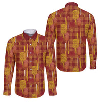 Aloha Hawaii Vintage Kahili Pa'a Lima Family Matching Summer Maxi Dress and Hawaiian Shirt Palaka Print Hilo Royal Red-Yellow LT7 Dad's Shirt - Long Sleeve Red - Polynesian Pride
