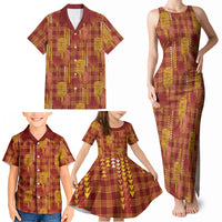 Aloha Hawaii Vintage Kahili Pa'a Lima Family Matching Tank Maxi Dress and Hawaiian Shirt Palaka Print Hilo Royal Red-Yellow LT7 - Polynesian Pride