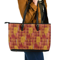 Aloha Hawaii Vintage Kahili Pa'a Lima Leather Tote Bag Palaka Print Hilo Royal Red-Yellow