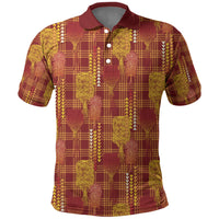 Aloha Hawaii Vintage Kahili Pa'a Lima Polo Shirt Palaka Print Hilo Royal Red-Yellow LT7 Red - Polynesian Pride