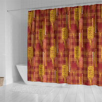 Aloha Hawaii Vintage Kahili Pa'a Lima Shower Curtain Palaka Print Hilo Royal Red-Yellow