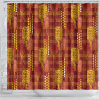 Aloha Hawaii Vintage Kahili Pa'a Lima Shower Curtain Palaka Print Hilo Royal Red-Yellow