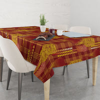 Aloha Hawaii Vintage Kahili Pa'a Lima Tablecloth Palaka Print Hilo Royal Red-Yellow