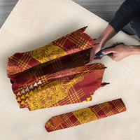 Aloha Hawaii Vintage Kahili Pa'a Lima Umbrella Palaka Print Hilo Royal Red-Yellow