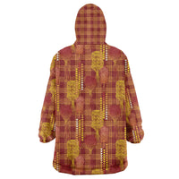 Aloha Hawaii Vintage Kahili Pa'a Lima Wearable Blanket Hoodie Palaka Print Hilo Royal Red-Yellow