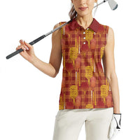Aloha Hawaii Vintage Kahili Pa'a Lima Women Sleeveless Polo Shirt Palaka Print Hilo Royal Red-Yellow