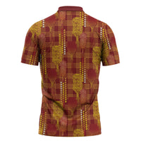 Aloha Hawaii Vintage Kahili Pa'a Lima Zipper Polo Shirt Palaka Print Hilo Royal Red-Yellow