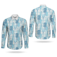 Aloha Hawaii Vintage Kahili Pa'a Lima Couples Matching Mermaid Dress and Long Sleeve Button Shirt Palaka Print Oceanic Turquoise