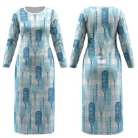 Aloha Hawaii Vintage Kahili Pa'a Lima Family Matching Long Sleeve Bodycon Dress and Hawaiian Shirt Palaka Print Oceanic Turquoise