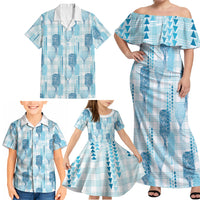 Aloha Hawaii Vintage Kahili Pa'a Lima Family Matching Off Shoulder Maxi Dress and Hawaiian Shirt Palaka Print Oceanic Turquoise LT7 - Polynesian Pride