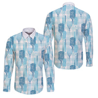 Aloha Hawaii Vintage Kahili Pa'a Lima Family Matching Off Shoulder Short Dress and Hawaiian Shirt Palaka Print Oceanic Turquoise LT7 Dad's Shirt - Long Sleeve Turquoise - Polynesian Pride