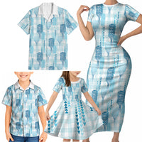 Aloha Hawaii Vintage Kahili Pa'a Lima Family Matching Short Sleeve Bodycon Dress and Hawaiian Shirt Palaka Print Oceanic Turquoise LT7 - Polynesian Pride