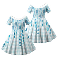 Aloha Hawaii Vintage Kahili Pa'a Lima Family Matching Short Sleeve Bodycon Dress and Hawaiian Shirt Palaka Print Oceanic Turquoise LT7 Daughter's Dress Turquoise - Polynesian Pride