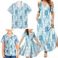 Aloha Hawaii Vintage Kahili Pa'a Lima Family Matching Summer Maxi Dress and Hawaiian Shirt Palaka Print Oceanic Turquoise LT7 - Polynesian Pride