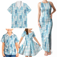 Aloha Hawaii Vintage Kahili Pa'a Lima Family Matching Tank Maxi Dress and Hawaiian Shirt Palaka Print Oceanic Turquoise LT7 - Polynesian Pride