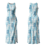 Aloha Hawaii Vintage Kahili Pa'a Lima Family Matching Tank Maxi Dress and Hawaiian Shirt Palaka Print Oceanic Turquoise LT7 Mom's Dress Turquoise - Polynesian Pride