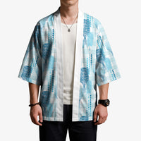 Aloha Hawaii Vintage Kahili Pa'a Lima Kimono Palaka Print Oceanic Turquoise