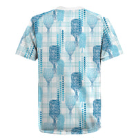 Aloha Hawaii Vintage Kahili Pa'a Lima Rugby Jersey Palaka Print Oceanic Turquoise