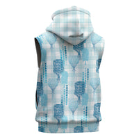 Aloha Hawaii Vintage Kahili Pa'a Lima Sleeveless Zip Hoodie Palaka Print Oceanic Turquoise