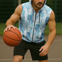 Aloha Hawaii Vintage Kahili Pa'a Lima Sleeveless Zip Hoodie Palaka Print Oceanic Turquoise