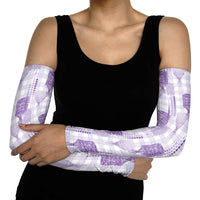 Aloha Hawaii Vintage Kahili Pa'a Lima Arm Sleeves Palaka Print Pastel Lavender