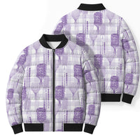 Aloha Hawaii Vintage Kahili Pa'a Lima Bomber Puffer Jacket Palaka Print Pastel Lavender