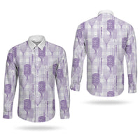 Aloha Hawaii Vintage Kahili Pa'a Lima Couples Matching Short Sleeve Bodycon Dress and Long Sleeve Button Shirt Palaka Print Pastel Lavender