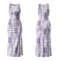 Aloha Hawaii Vintage Kahili Pa'a Lima Couples Matching Tank Maxi Dress and Hawaiian Shirt Palaka Print Pastel Lavender