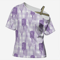 Aloha Hawaii Vintage Kahili Pa'a Lima Cross Shoulder Shirt Palaka Print Pastel Lavender