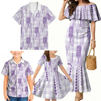 Aloha Hawaii Vintage Kahili Pa'a Lima Family Matching Mermaid Dress and Hawaiian Shirt Palaka Print Pastel Lavender LT7 - Polynesian Pride