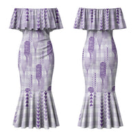 Aloha Hawaii Vintage Kahili Pa'a Lima Family Matching Mermaid Dress and Hawaiian Shirt Palaka Print Pastel Lavender LT7 Mom's Dress Lavender - Polynesian Pride