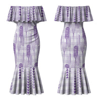 Aloha Hawaii Vintage Kahili Pa'a Lima Family Matching Mermaid Dress and Hawaiian Shirt Palaka Print Pastel Lavender