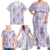 Aloha Hawaii Vintage Kahili Pa'a Lima Family Matching Off Shoulder Maxi Dress and Hawaiian Shirt Palaka Print Pastel Lavender LT7 - Polynesian Pride