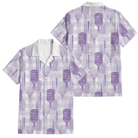 Aloha Hawaii Vintage Kahili Pa'a Lima Family Matching Off Shoulder Maxi Dress and Hawaiian Shirt Palaka Print Pastel Lavender LT7 Dad's Shirt - Short Sleeve Lavender - Polynesian Pride