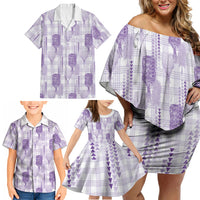 Aloha Hawaii Vintage Kahili Pa'a Lima Family Matching Off Shoulder Short Dress and Hawaiian Shirt Palaka Print Pastel Lavender LT7 - Polynesian Pride