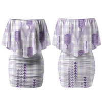 Aloha Hawaii Vintage Kahili Pa'a Lima Family Matching Off Shoulder Short Dress and Hawaiian Shirt Palaka Print Pastel Lavender LT7 Mom's Dress Lavender - Polynesian Pride