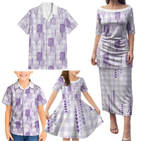 Aloha Hawaii Vintage Kahili Pa'a Lima Family Matching Puletasi and Hawaiian Shirt Palaka Print Pastel Lavender LT7 - Polynesian Pride
