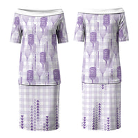 Aloha Hawaii Vintage Kahili Pa'a Lima Family Matching Puletasi and Hawaiian Shirt Palaka Print Pastel Lavender LT7 Mom's Dress Lavender - Polynesian Pride