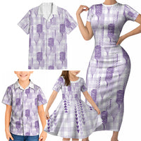 Aloha Hawaii Vintage Kahili Pa'a Lima Family Matching Short Sleeve Bodycon Dress and Hawaiian Shirt Palaka Print Pastel Lavender LT7 - Polynesian Pride
