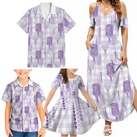 Aloha Hawaii Vintage Kahili Pa'a Lima Family Matching Summer Maxi Dress and Hawaiian Shirt Palaka Print Pastel Lavender LT7 - Polynesian Pride