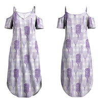 Aloha Hawaii Vintage Kahili Pa'a Lima Family Matching Summer Maxi Dress and Hawaiian Shirt Palaka Print Pastel Lavender LT7 Mom's Dress Lavender - Polynesian Pride