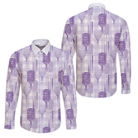 Aloha Hawaii Vintage Kahili Pa'a Lima Family Matching Summer Maxi Dress and Hawaiian Shirt Palaka Print Pastel Lavender LT7 Dad's Shirt - Long Sleeve Lavender - Polynesian Pride