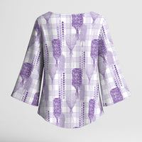 Aloha Hawaii Vintage Kahili Pa'a Lima Kimono Sleeve Blouse Palaka Print Pastel Lavender